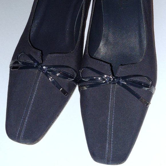 Vaneli Shoes - VANELI Dark Navy Faille Square Toe Pump with Bow 6.5W